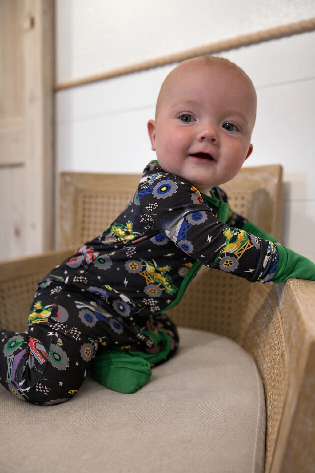 Space monster trucks bamboo onesies