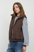 Plaid Collar Quilted Zip-Up Vest