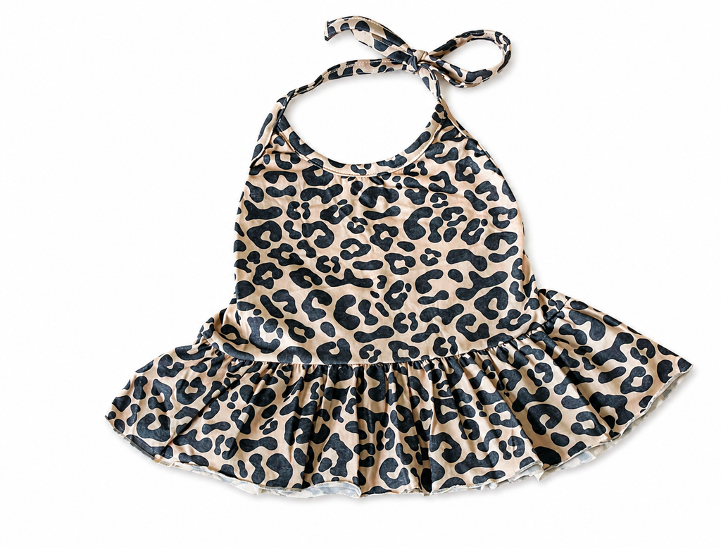 Kids Leopard Print Tied Sleeveless Girls Tank Top