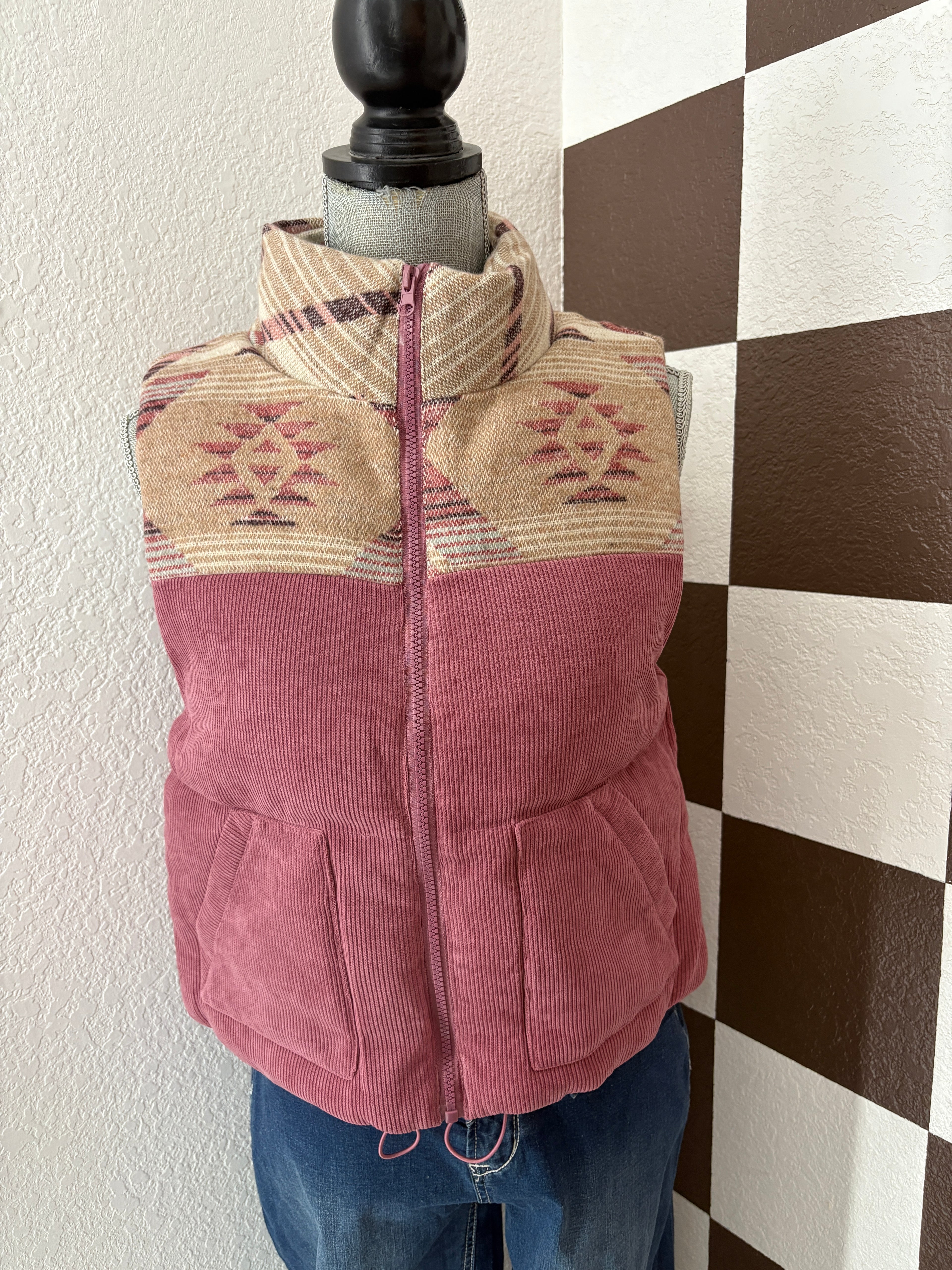 Aztec Corduroy Puffer Vest