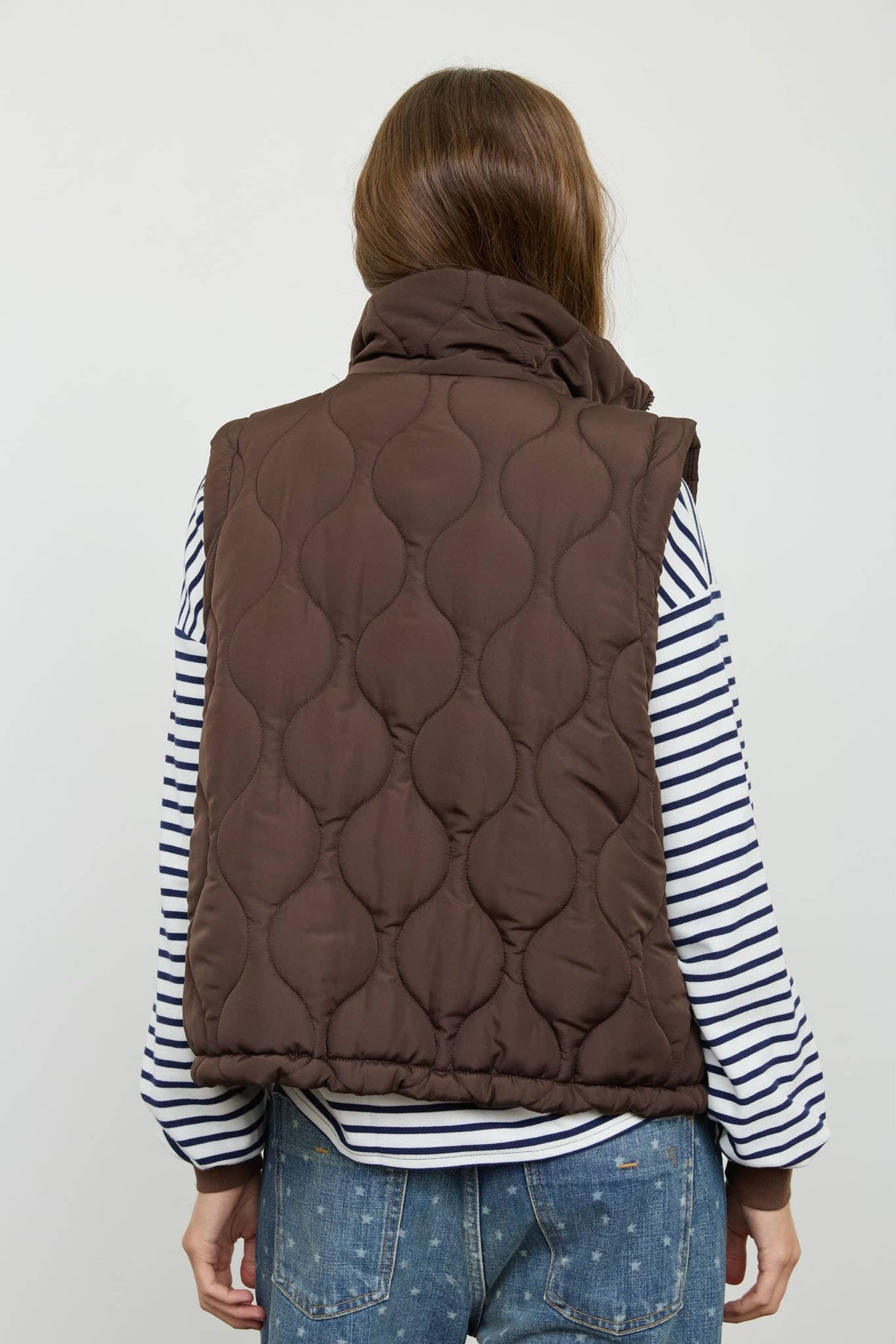 Plaid Collar Quilted Zip-Up Vest