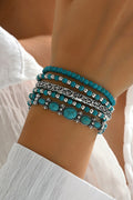 Silvery Western Turquoise Beading 5pcs Layered Bracelet