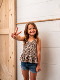Kids Leopard Print Tied Sleeveless Girls Tank Top