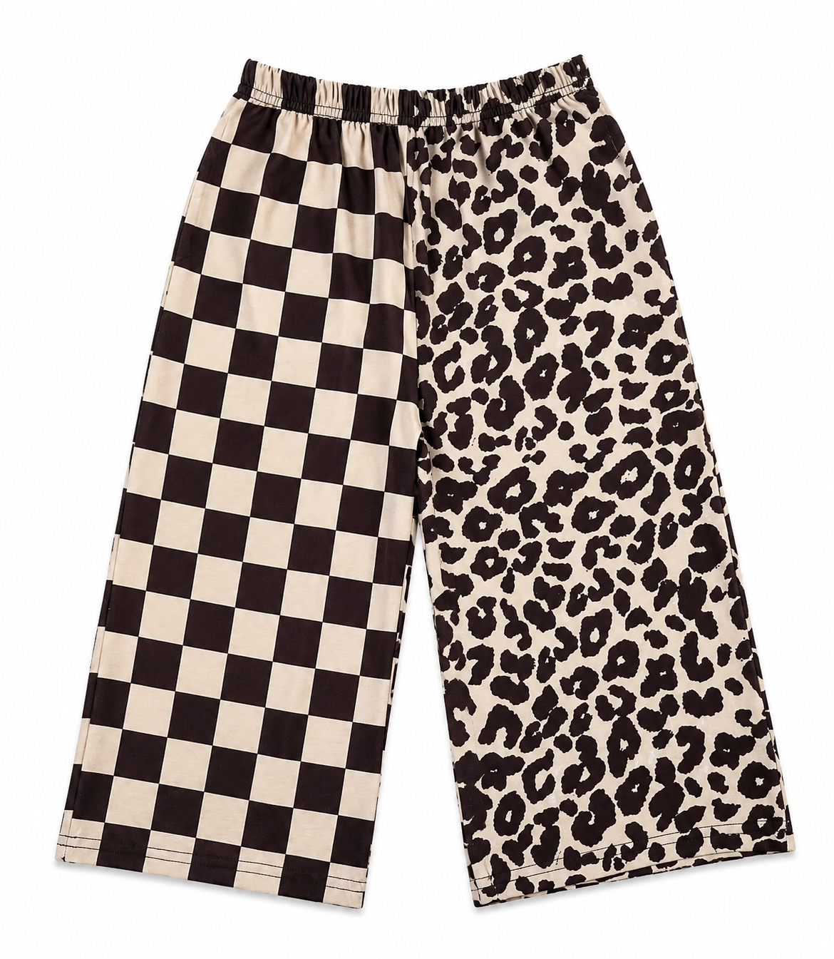 Brown Checkered & Leopard Wide Leg Girls Pant