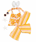 Yellow & Orange Floral & Stripped Halter Top 2pc Set