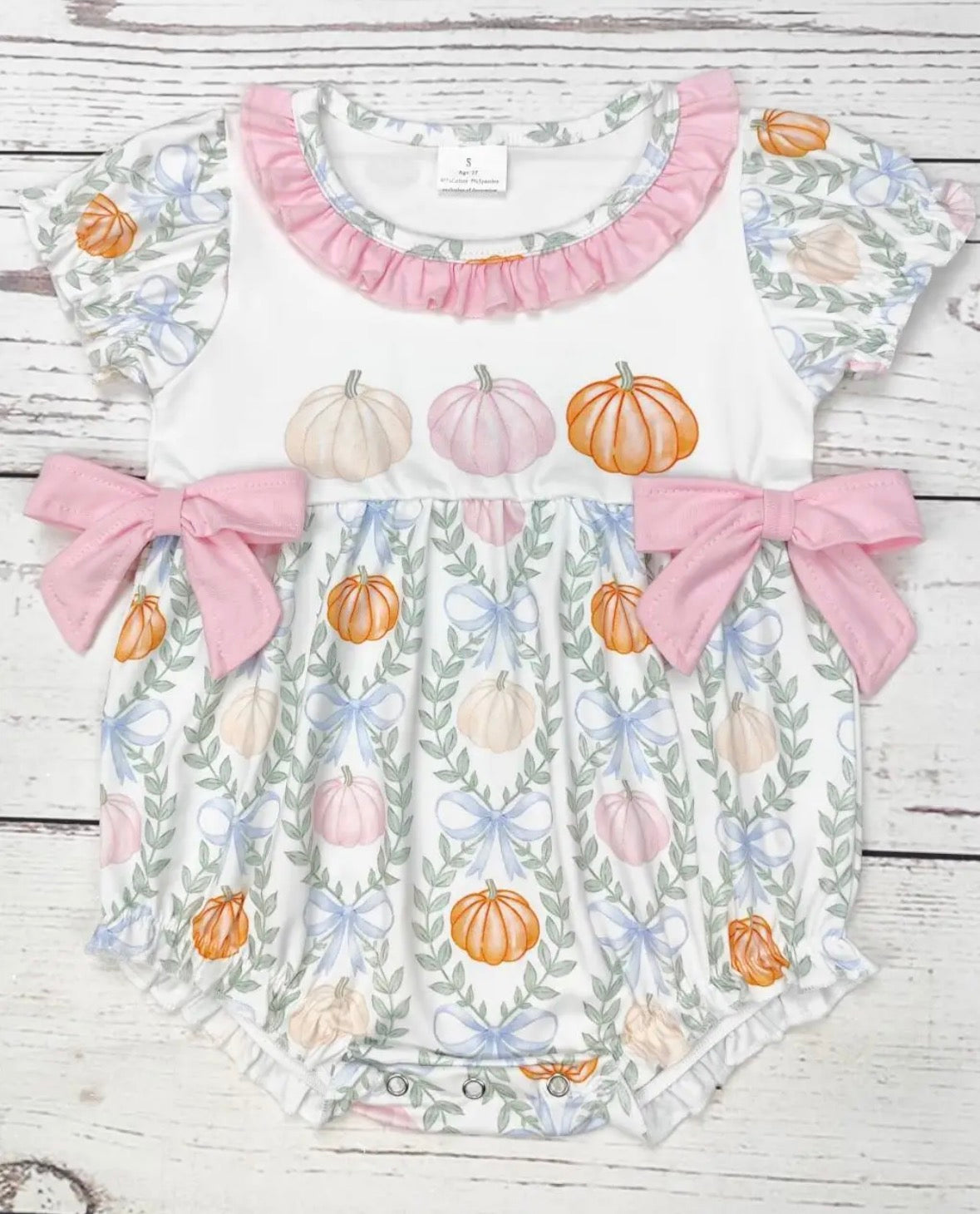 Baby Pumpkin Print Bubble with Pink Bow
