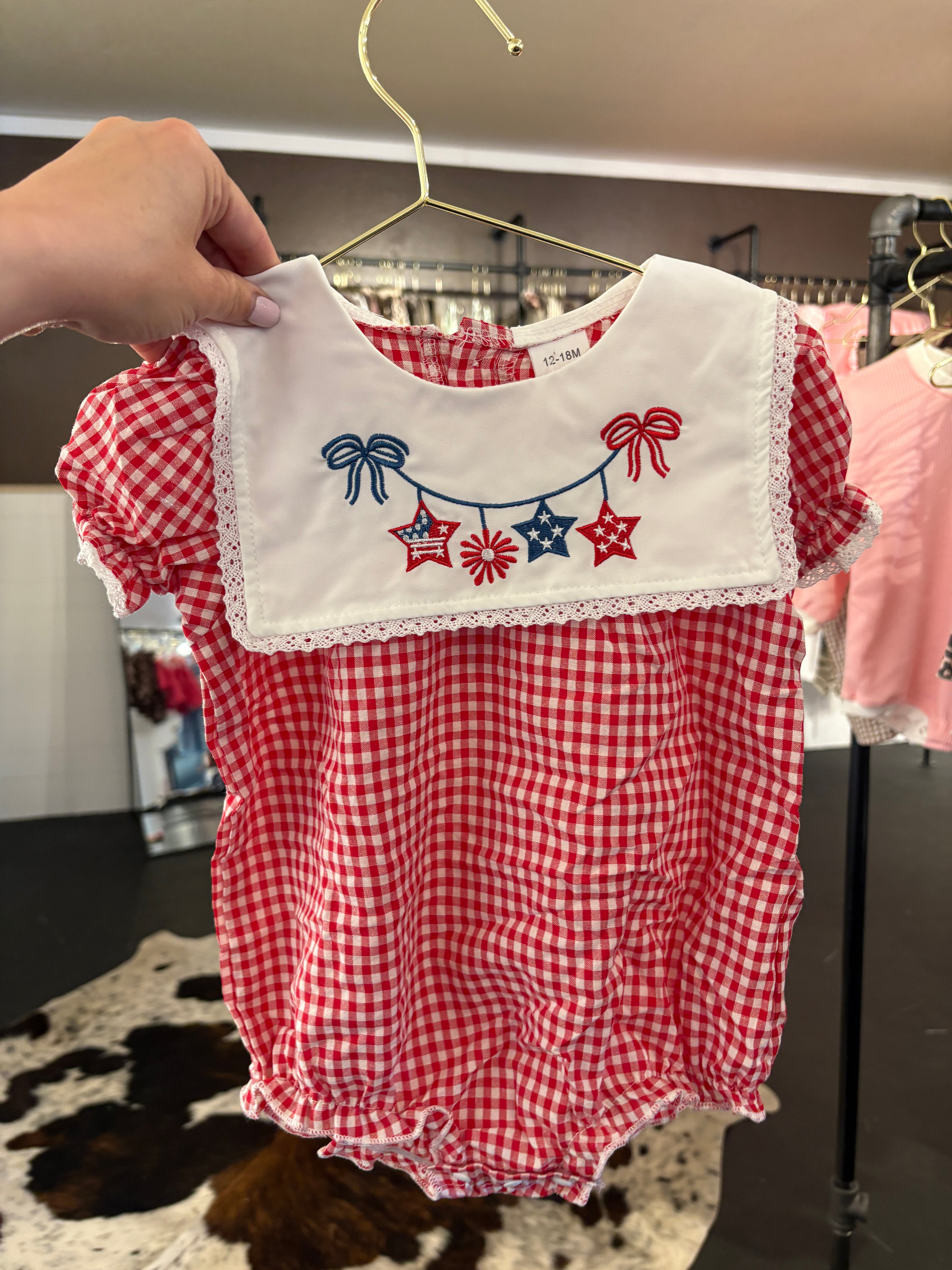 4th of July plaid romper