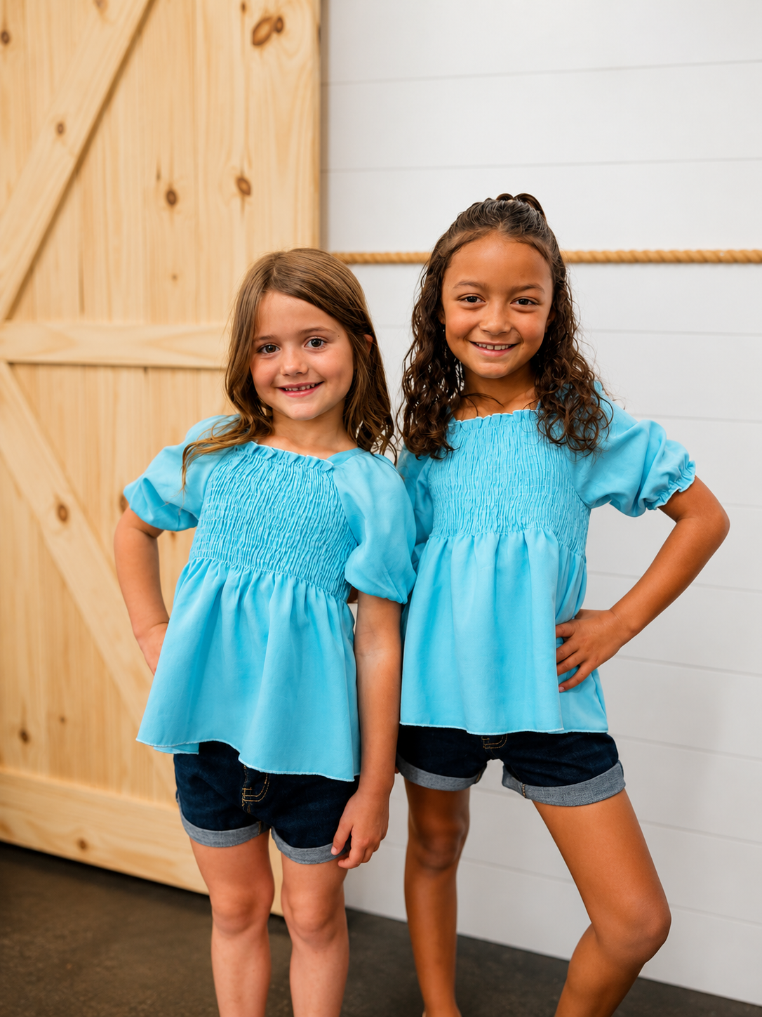 Girls Denim Short w/ 2 Buttons & Roll-Up Hem
