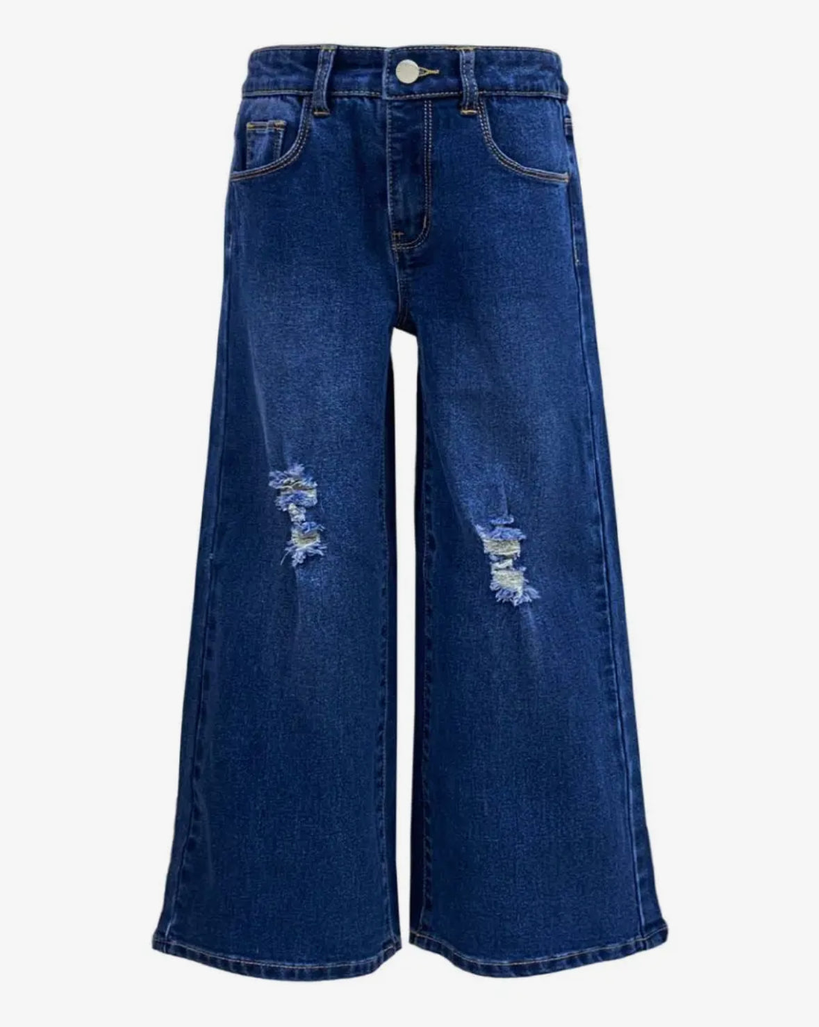 Girl Wide Leg Denim Jeans w/ Distress