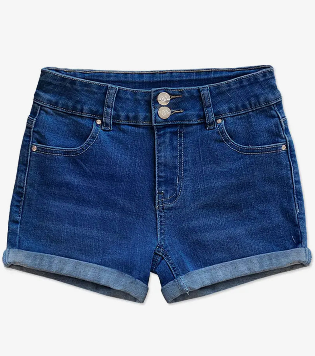 Girls Denim Short w/ 2 Buttons & Roll-Up Hem