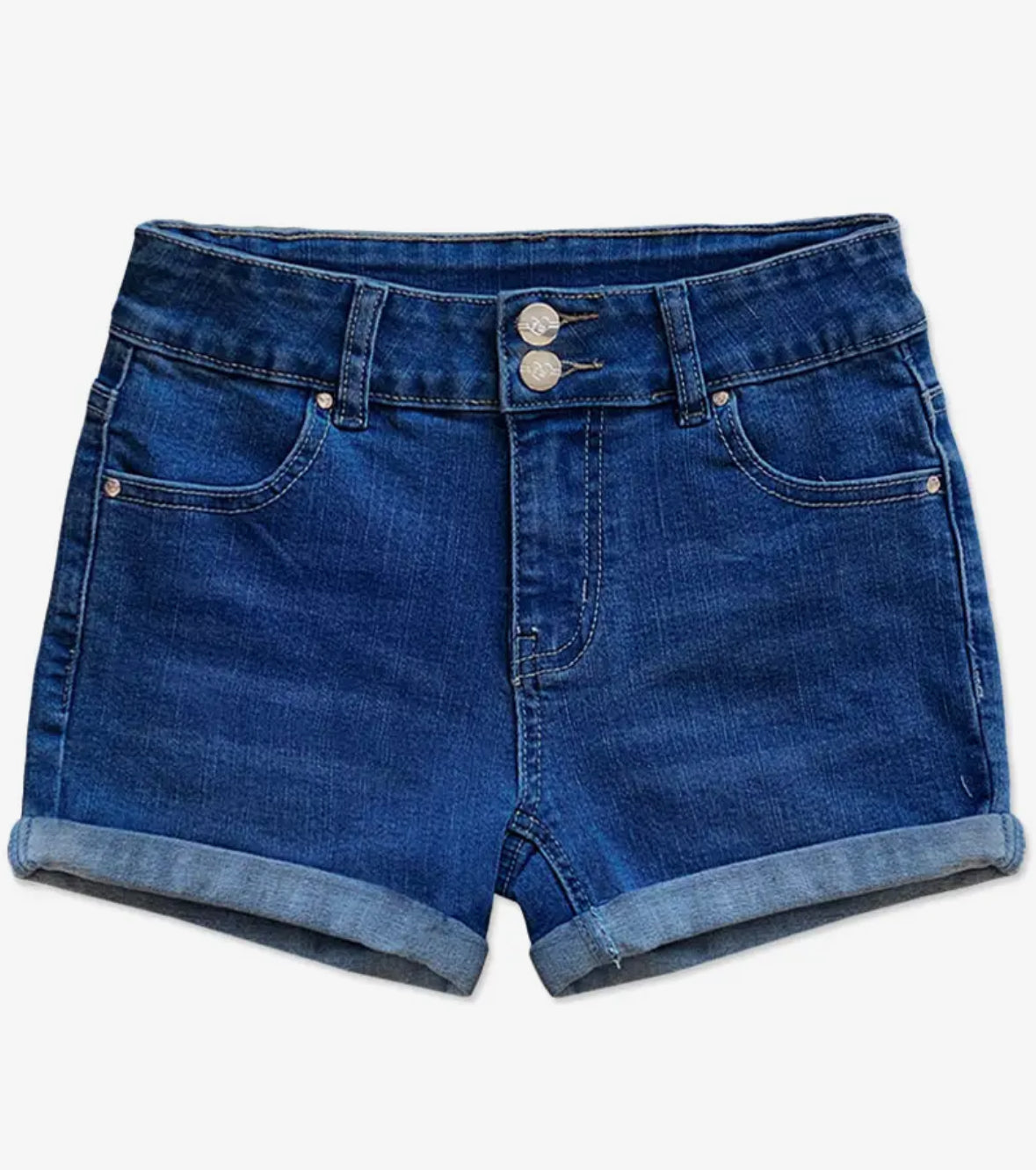 Girls Denim Short w/ 2 Buttons & Roll-Up Hem