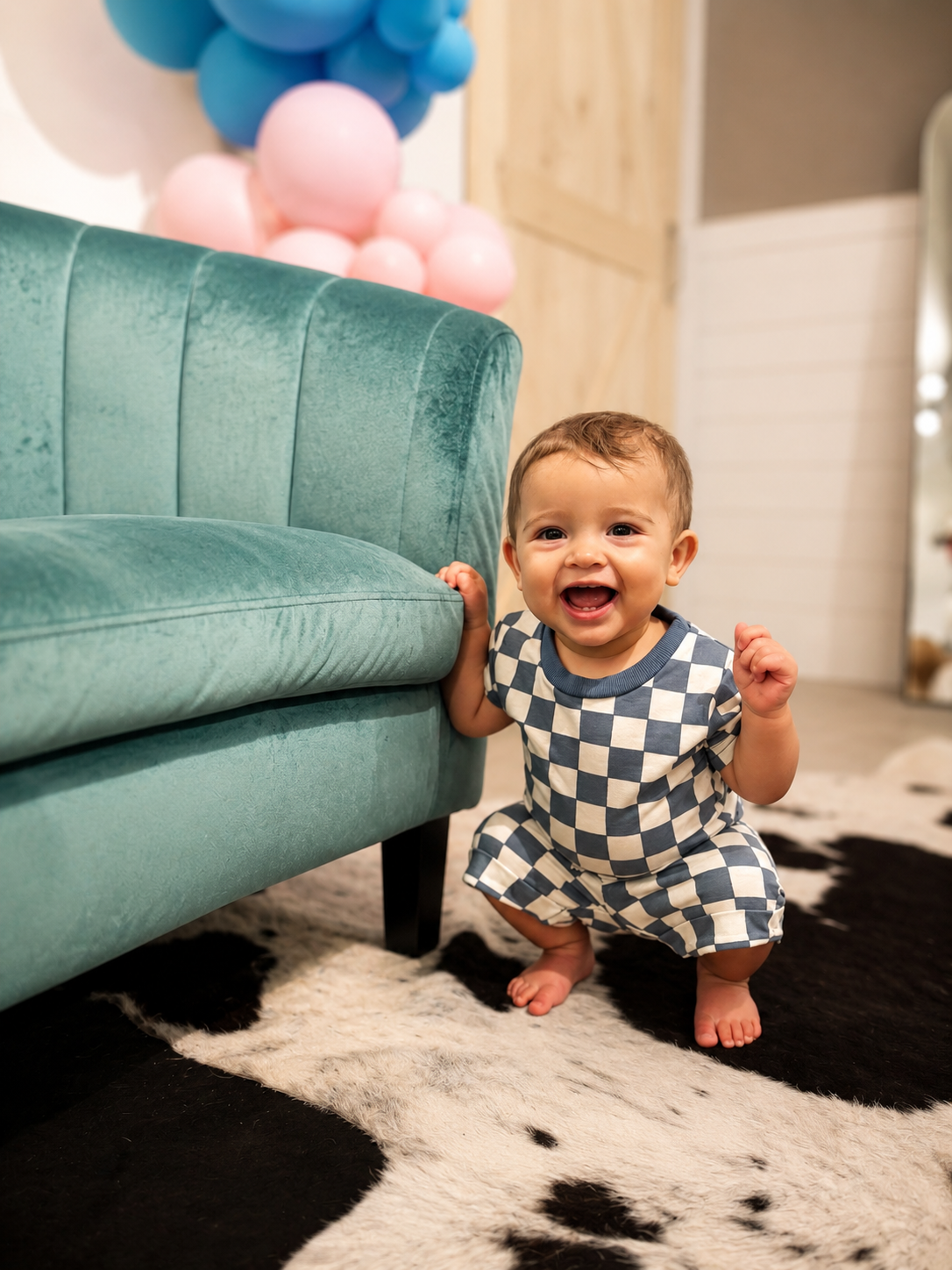 BLUE CHECKERED LOUNGE SET