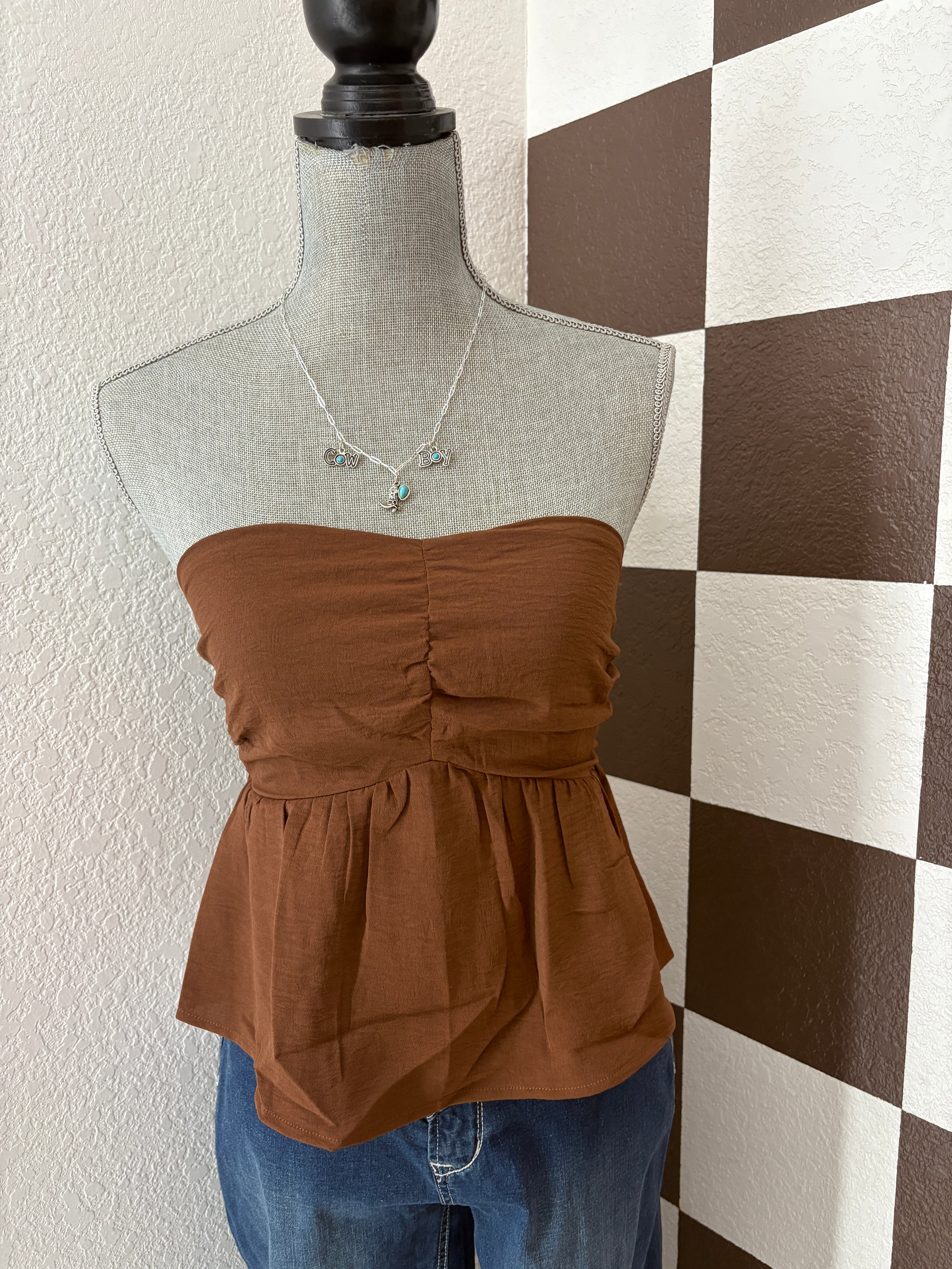 Strapless Brown Babydoll Top