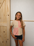 Girls Contrast Panel Jewel Studded Rib Knit Tee