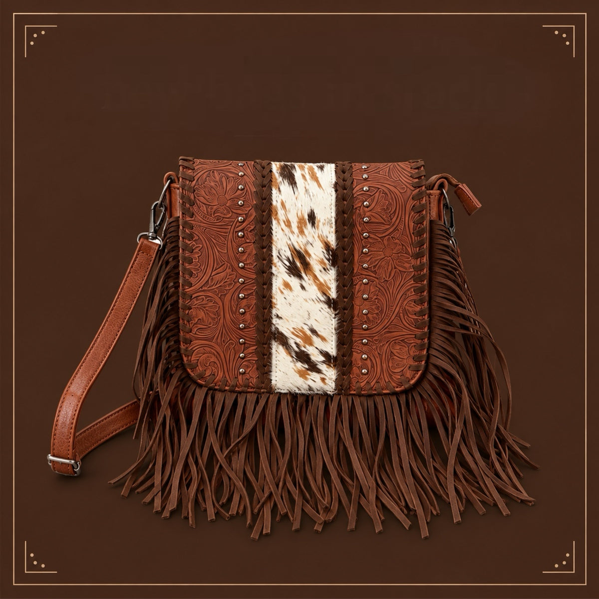 Cowhide Western Crossbody Bag with Fringe