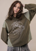 Oversized Mixed Media Western Graphic Knit Top