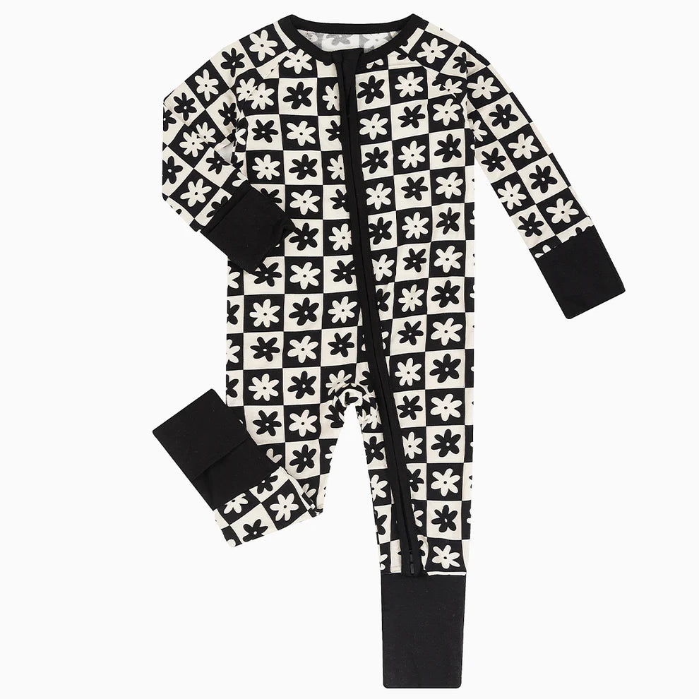 Checker Daisy Bamboo Zipper Romper