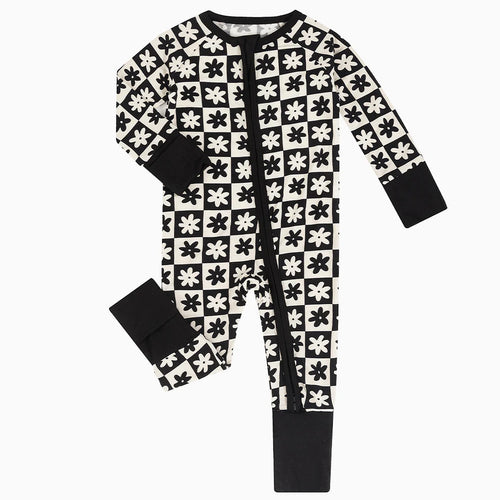 Checker Daisy Bamboo Zipper Romper
