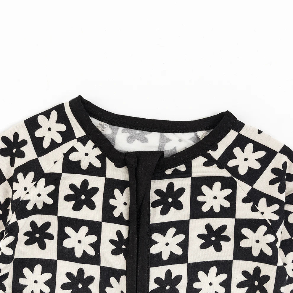 Checker Daisy Bamboo Zipper Romper