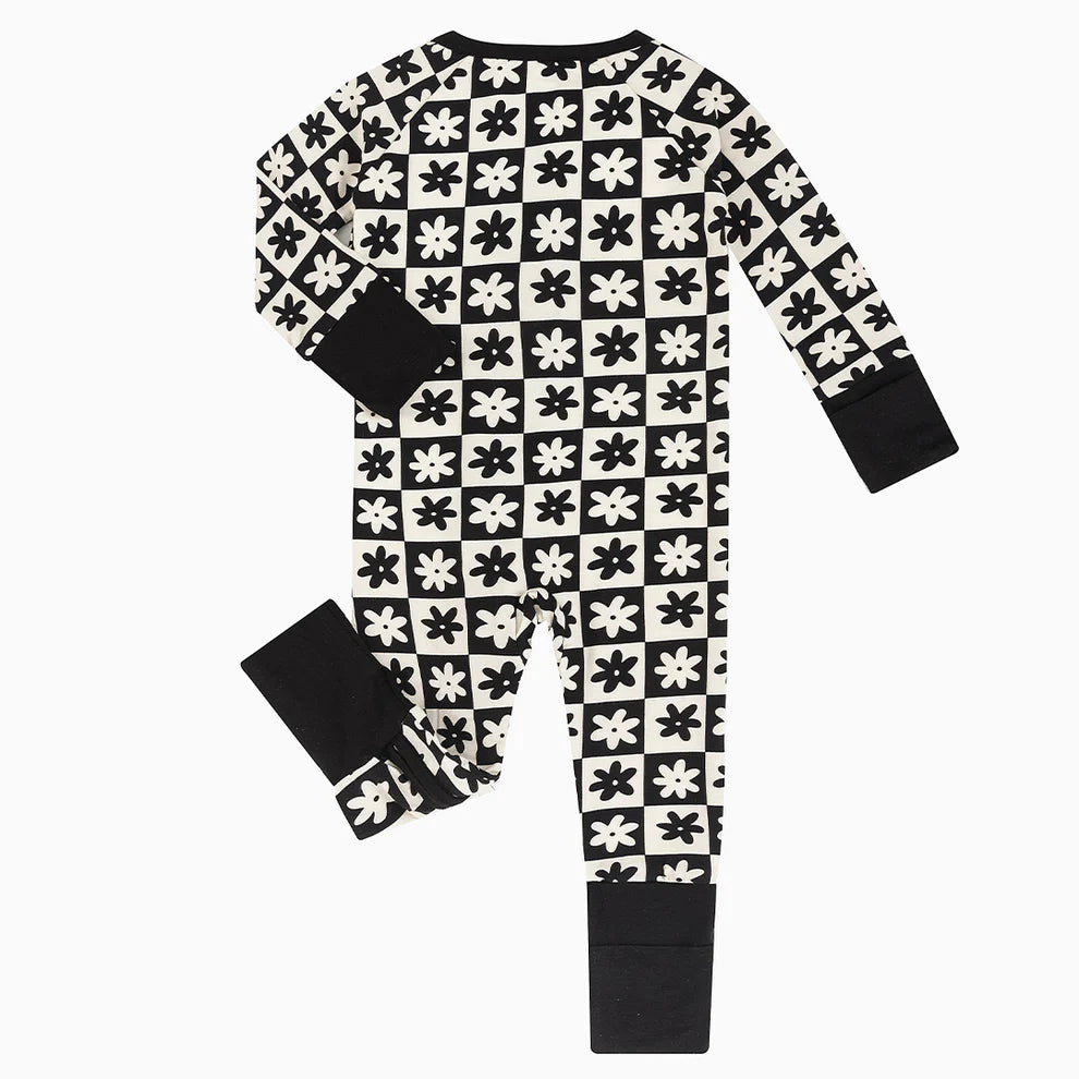 Checker Daisy Bamboo Zipper Romper