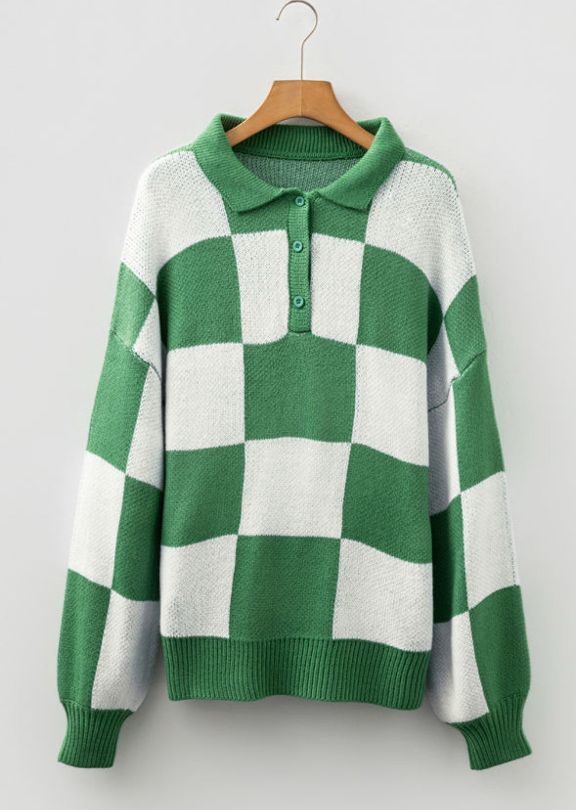 Green Check Polo Sweater