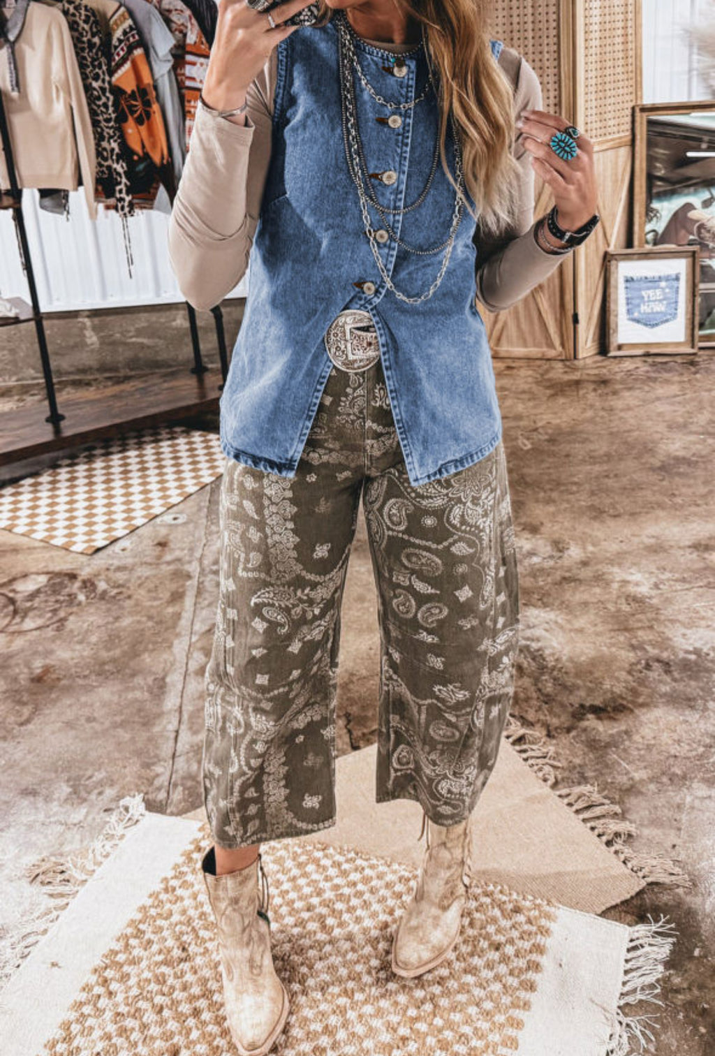 Button Front Denim Vest