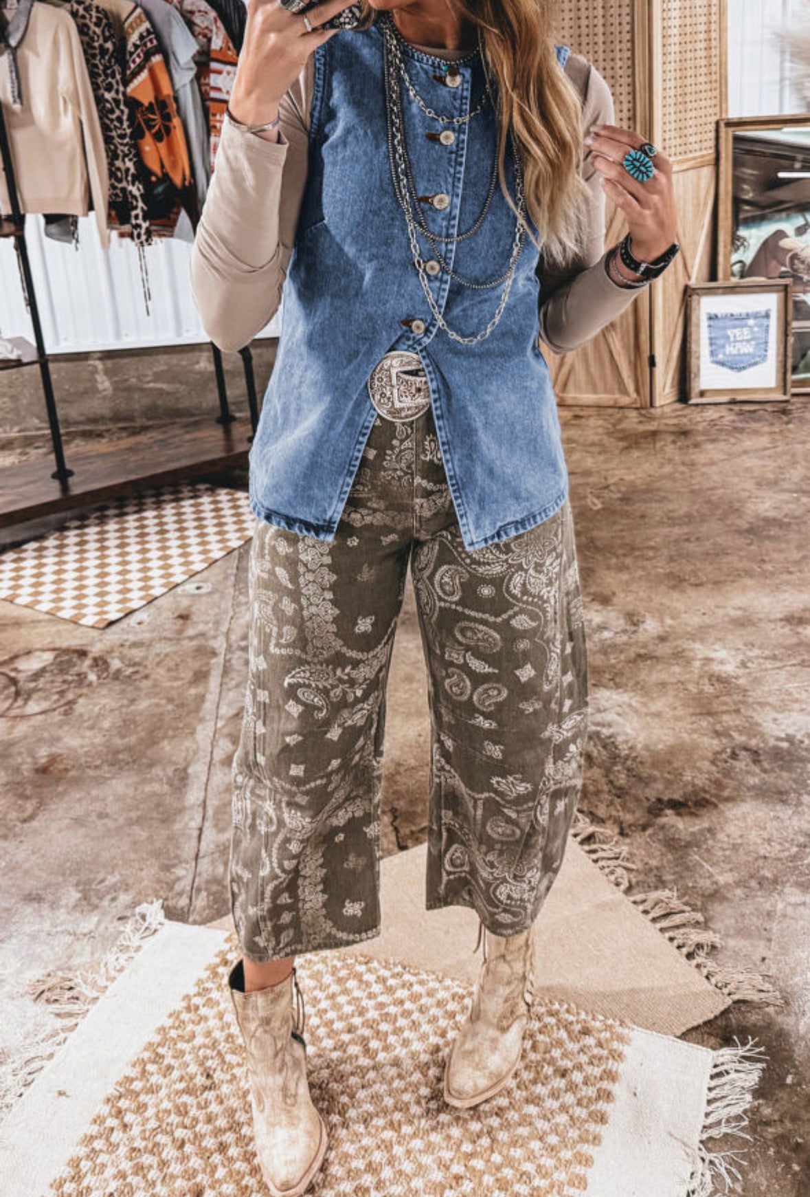 Button Front Denim Vest