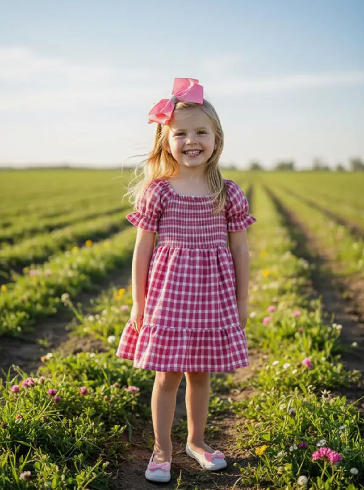 Pink Plaid Gathered & Ruffles Cotton Girls