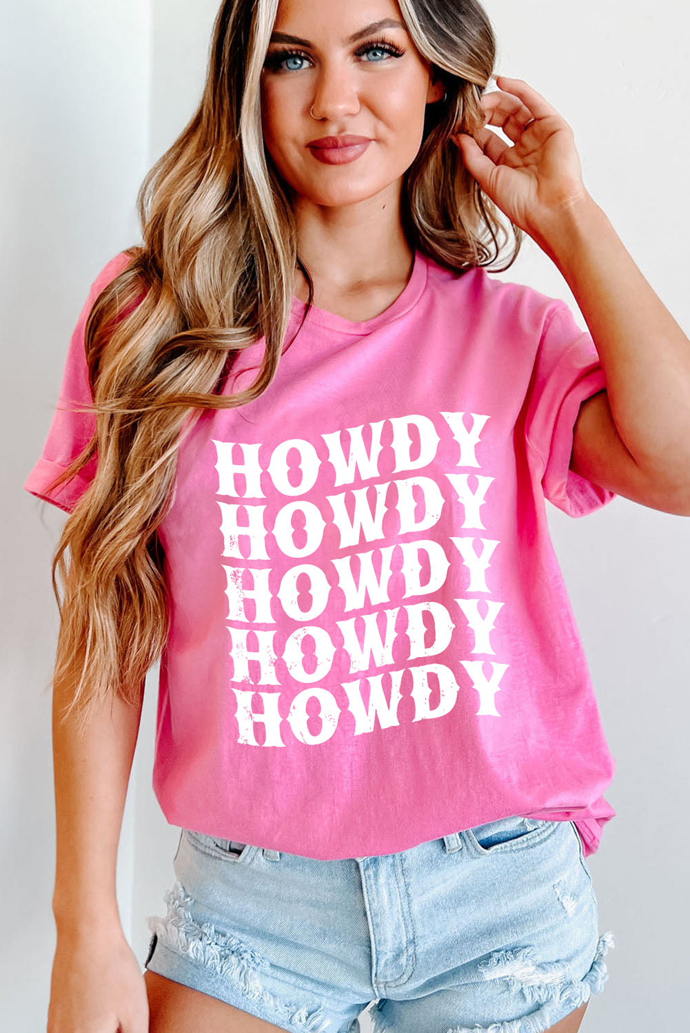 Pink HOWDY Graphic Western Crew Neck Tee
