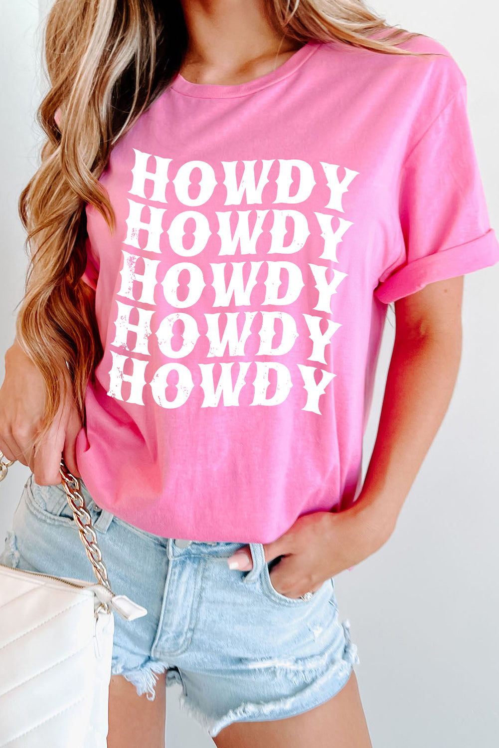 Pink HOWDY Graphic Western Crew Neck Tee